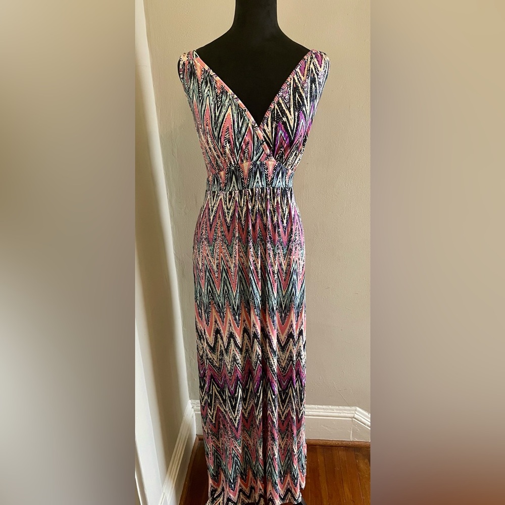 Loveappella Pink and Purple Chevron Maxi Dress